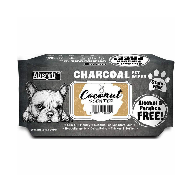 Absorb Plus Charcoal Coconut Scented Pet Wipes 80 Pack-Habitat Pet Supplies