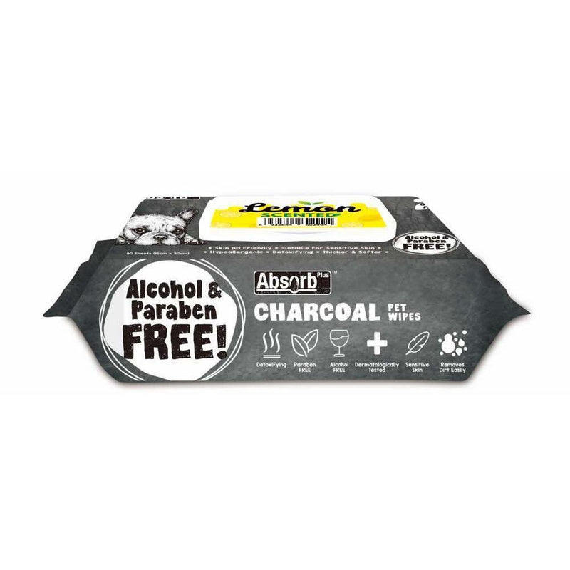 Absorb Plus Charcoal Lemon Scented Pet Wipes 80 Pack