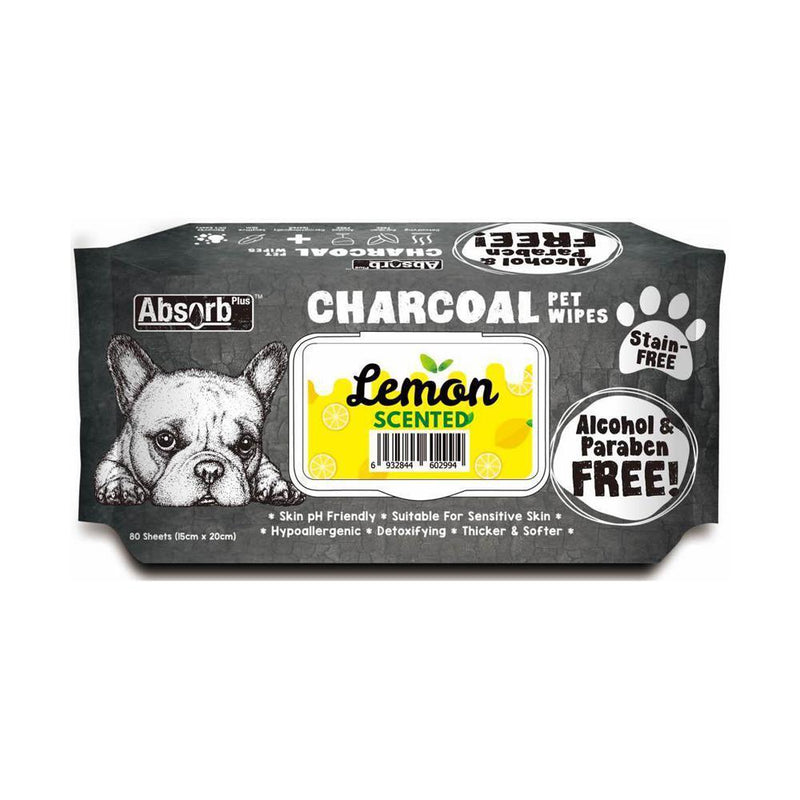 Absorb Plus Charcoal Lemon Scented Pet Wipes 80 Pack-Habitat Pet Supplies