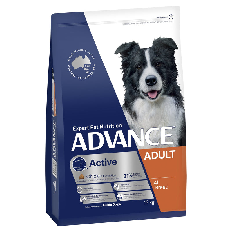 Advance Chicken and Rice Active Adult Dog Dry Food 13kg-Habitat Pet Supplies