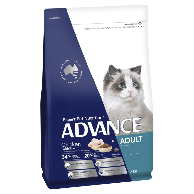 Advance Chicken and Rice Adult Cat Dry Food 3kg^^^-Habitat Pet Supplies