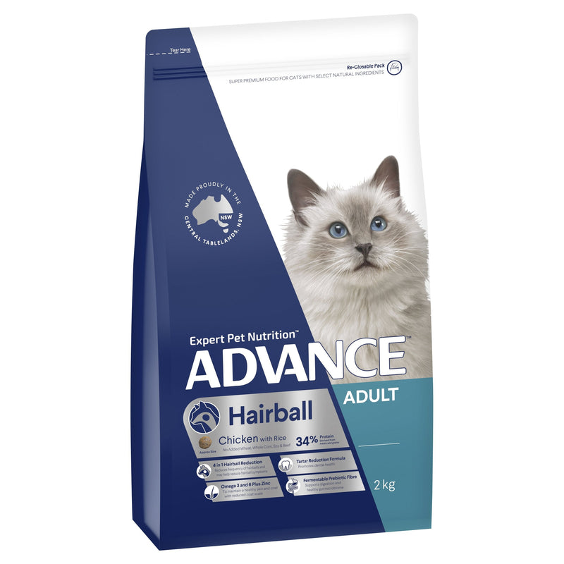 Advance Chicken and Rice Hairball Adult Cat Dry Food 2kg-Habitat Pet Supplies