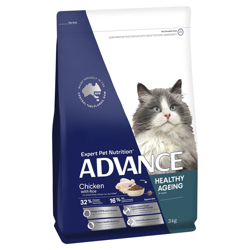 Advance Chicken and Rice Healthy Ageing Mature Cat Dry Food 3kg^^^-Habitat Pet Supplies