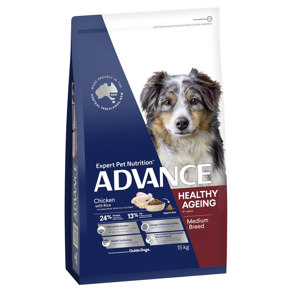 Advance Chicken and Rice Healthy Ageing Medium Breed Mature Dog Dry Food 15kg^^^-Habitat Pet Supplies