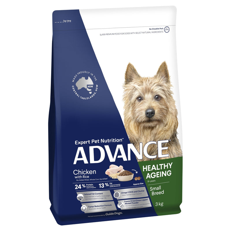 Advance Chicken and Rice Healthy Ageing Small Breed Mature Dog Dry Food 3kg^^^-Habitat Pet Supplies