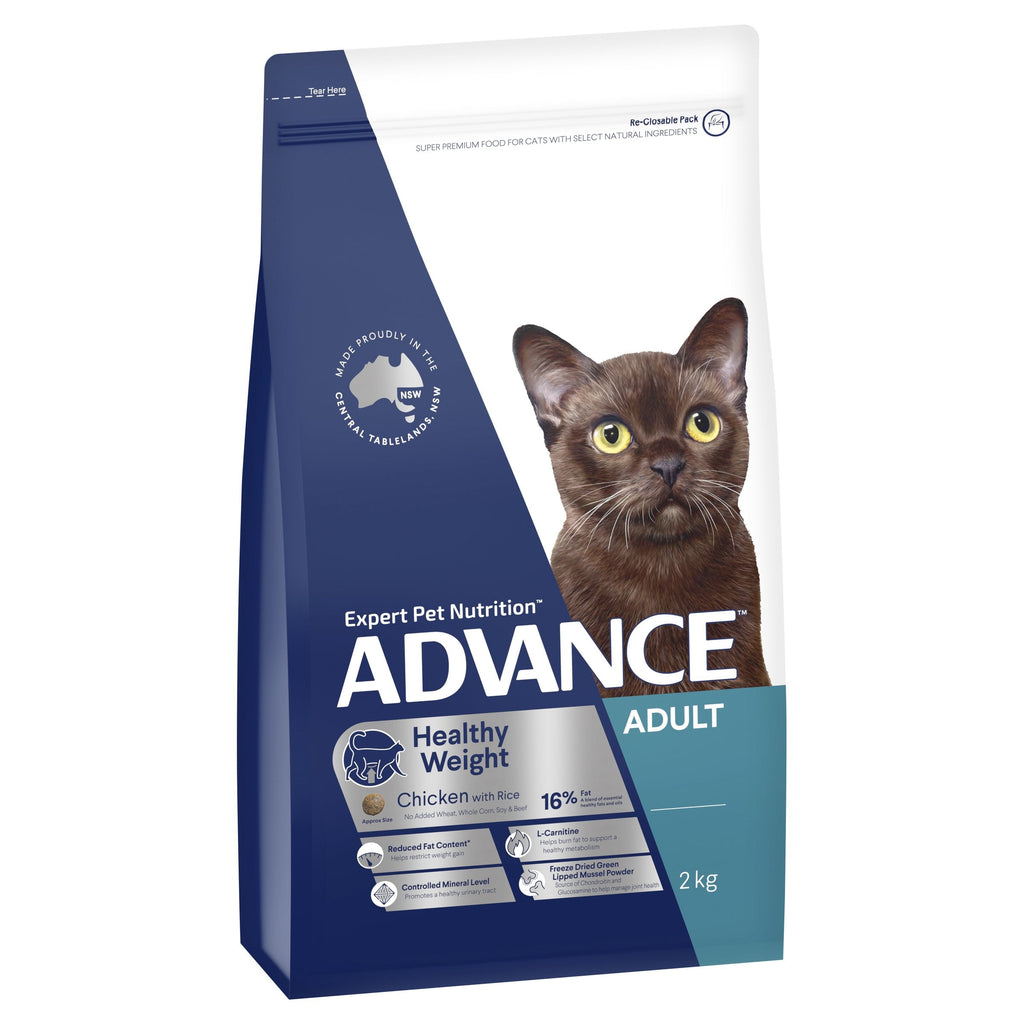 Advance Chicken and Rice Healthy Weight Adult Cat Dry Food 2kg^^^-Habitat Pet Supplies