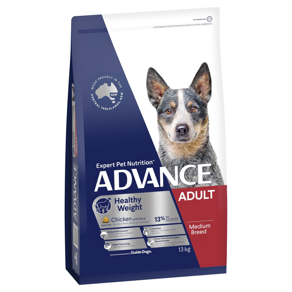 Advance Chicken and Rice Healthy Weight Medium Breed Adult Dog Dry Food 13kg^^^-Habitat Pet Supplies