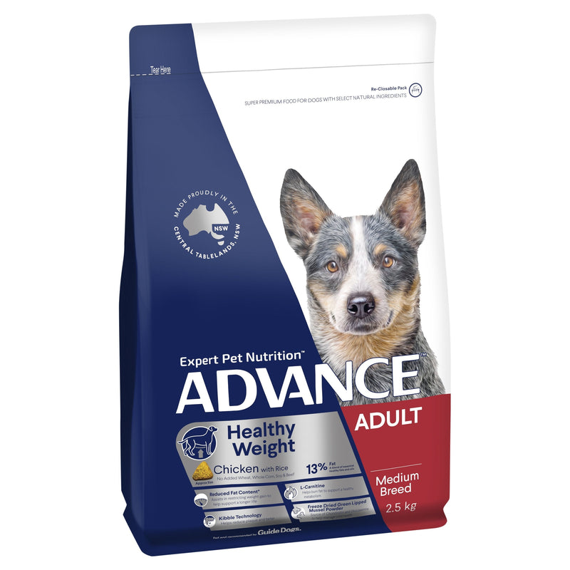 Advance Chicken and Rice Healthy Weight Medium Breed Adult Dog Dry Food 2.5kg-Habitat Pet Supplies