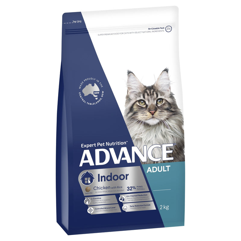 Advance Chicken and Rice Indoor Adult Cat Dry Food 2kg^^^-Habitat Pet Supplies