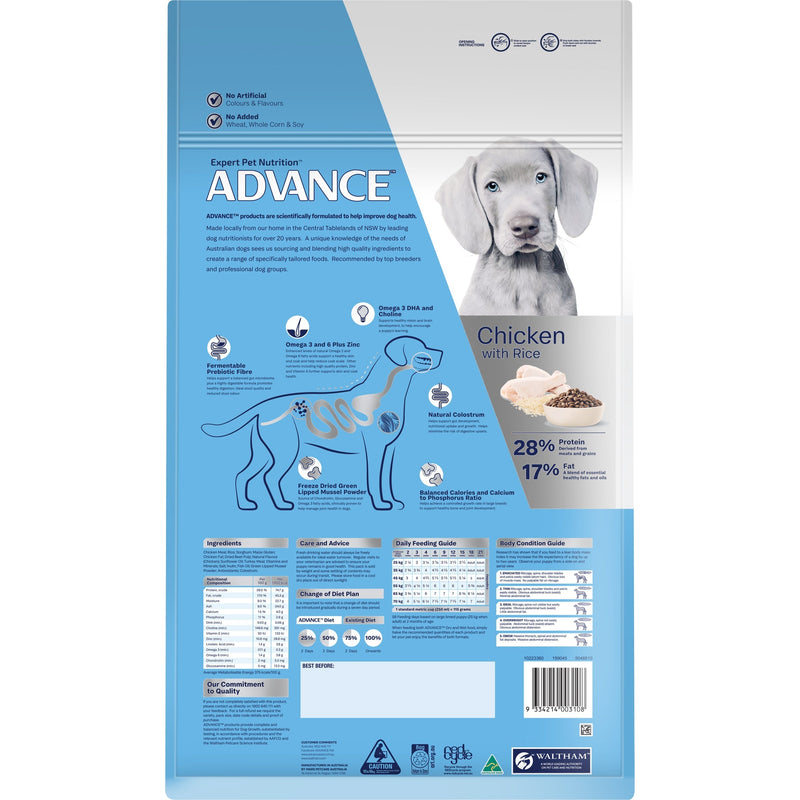 Advance Chicken and Rice Large Breed Puppy Dry Food 15kg^^^
