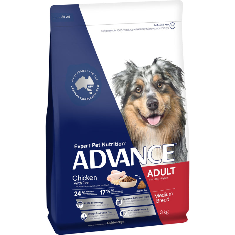 Advance Chicken and Rice Medium Breed Adult Dog Dry Food 3kg-Habitat Pet Supplies