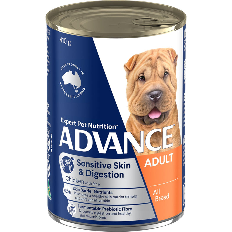 Advance Chicken and Rice Sensitive Skin and Digestion Adult Dog Wet Food 410g x 12