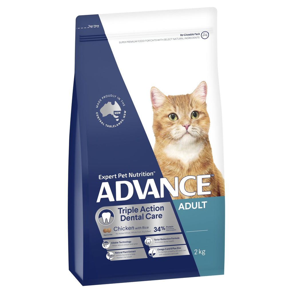 Advance Chicken and Rice Triple Action Dental Care Adult Cat Dry Food 2kg^^^-Habitat Pet Supplies