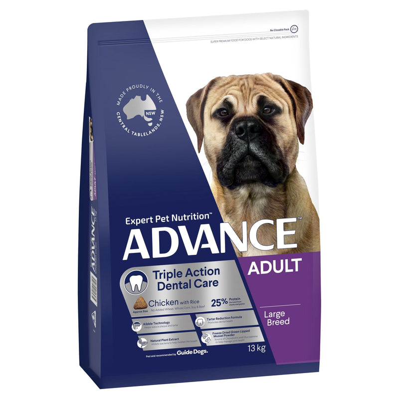 Advance Chicken and Rice Triple Action Dental Care Large Breed Adult Dog Dry Food 13kg-Habitat Pet Supplies