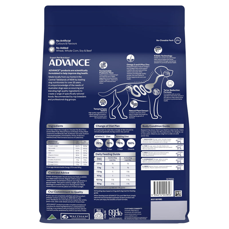 Advance Chicken and Rice Triple Action Dental Care Small Breed Adult Dog Dry Food 2.5kg