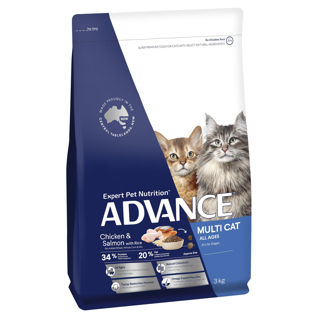 Advance Chicken and Salmon Multi Cat All Ages Cat Dry Food 3kg-Habitat Pet Supplies