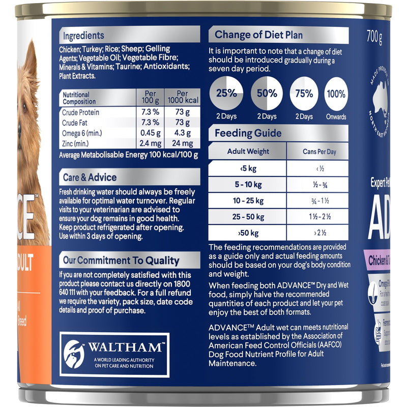 Advance Chicken and Turkey All Breed Adult Dog Wet Food 700g
