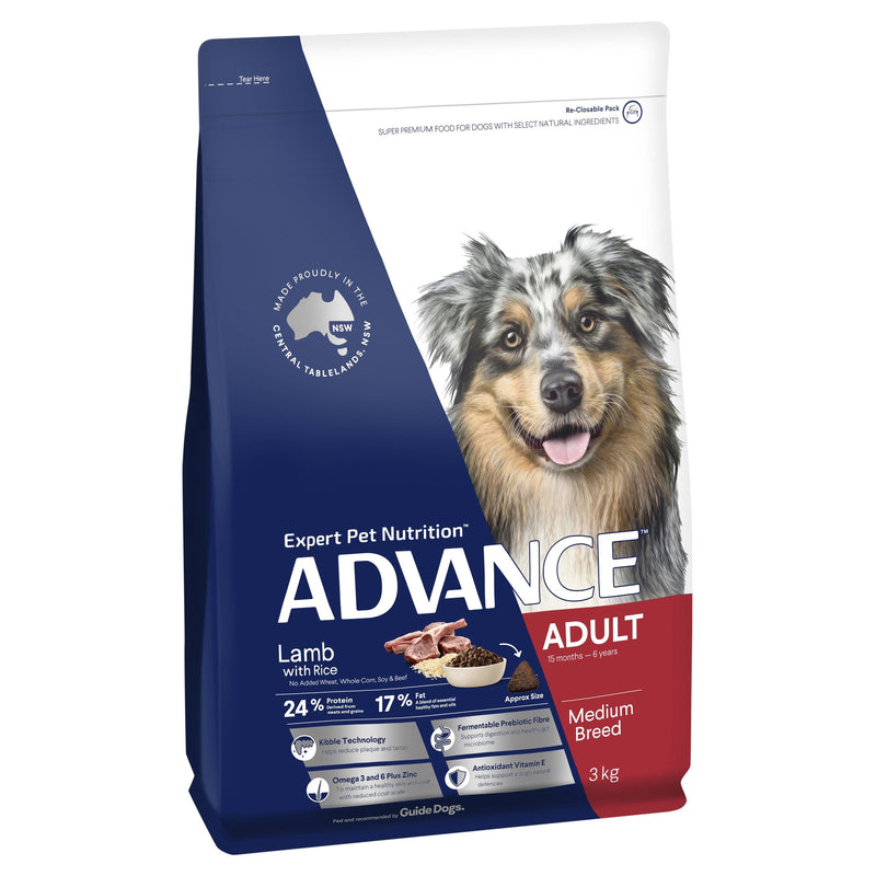Advance Lamb and Rice Medium Breed Adult Dog Dry Food 3kg^^^-Habitat Pet Supplies