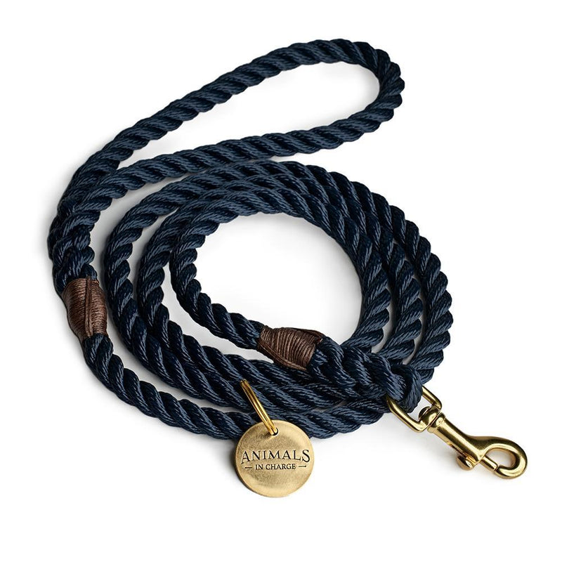 Animals in Charge All Weather Rope Dog Lead Royal Navy and Brass***-Habitat Pet Supplies