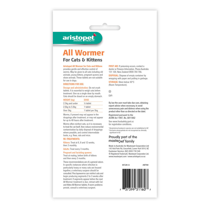 Aristopet All Wormer Tablets for Cats and Kittens 4 Pack