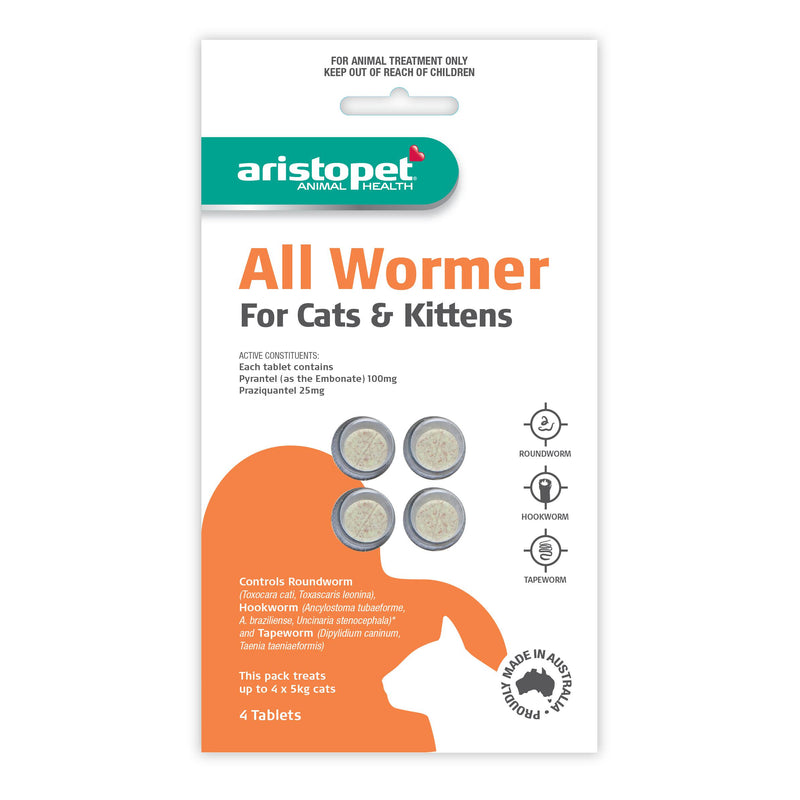 Aristopet All Wormer Tablets for Cats and Kittens 4 Pack-Habitat Pet Supplies