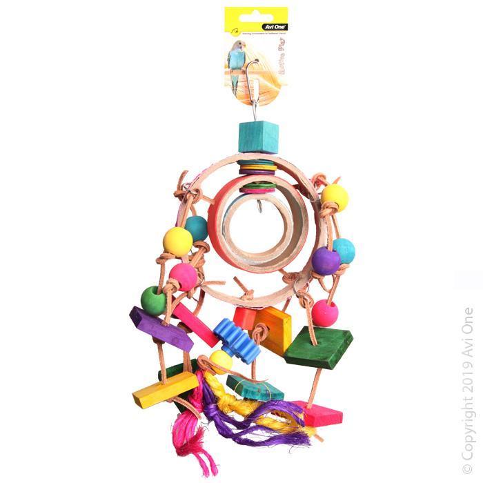 Avi One Bird Toy Dream Catcher with Cardboard and Plastic Beads and Disc-Habitat Pet Supplies