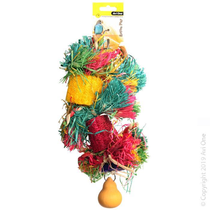 Avi One Bird Toy Loofah with Raffia Wooden Beads and Gourd-Habitat Pet Supplies