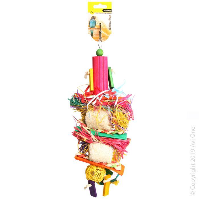 Avi One Bird Toy Loofah with Rattan Ball and Wooden Beads-Habitat Pet Supplies