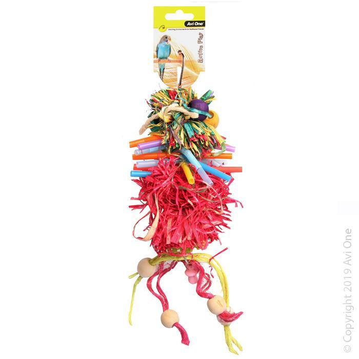 Avi One Bird Toy Raffia Pom Pom with Wooden Beads and Sisal Ropes*-Habitat Pet Supplies
