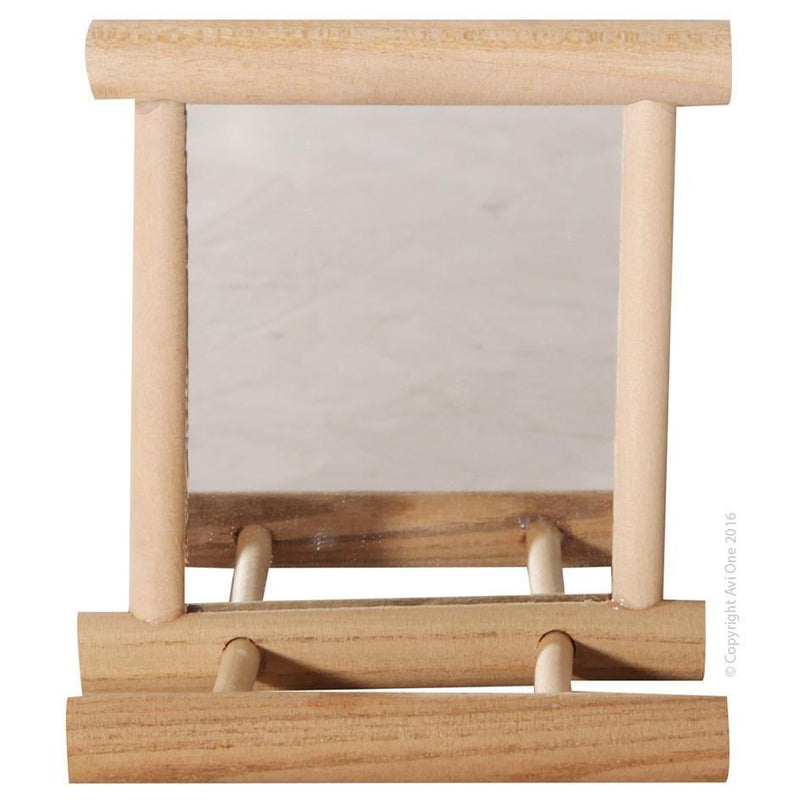 Avi One Wooden Framed Mirror with Perch-Habitat Pet Supplies