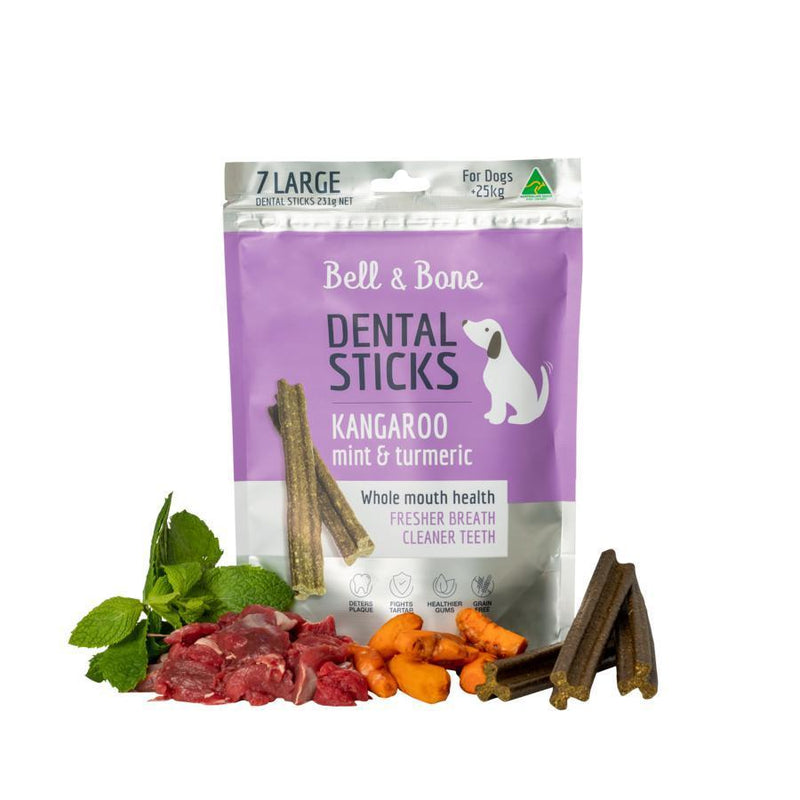Bell and Bone Dental Sticks Kangaroo Mint and Turmeric for Large Dogs 231g