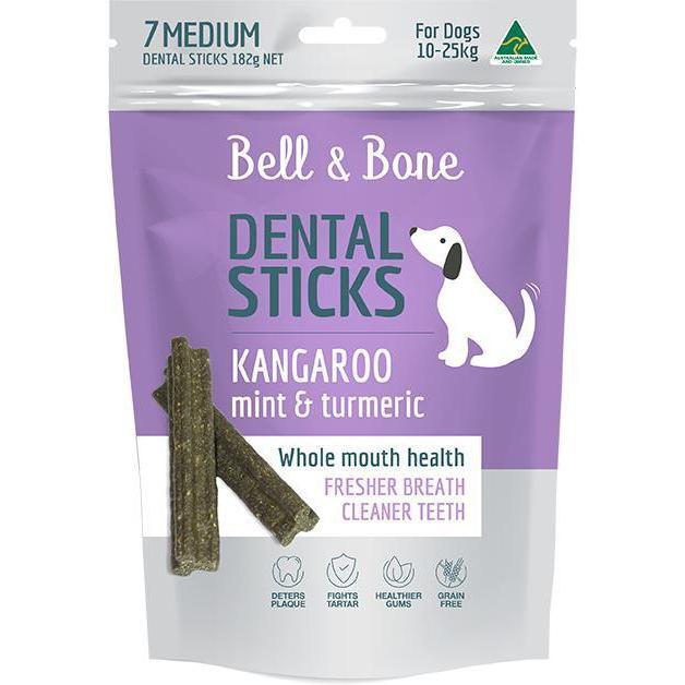 Bell and Bone Dental Sticks Kangaroo Mint and Turmeric for Medium Dogs 182g-Habitat Pet Supplies
