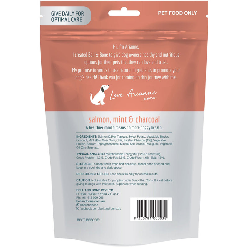 Bell and Bone Dental Sticks Salmon Mint and Charcoal for Small Dogs 126g
