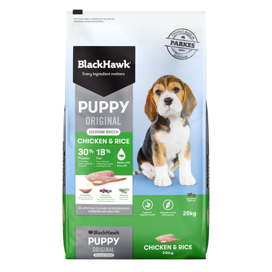 Black Hawk Chicken and Rice Medium Breed Puppy Dry Dog Food 20kg ^._.^