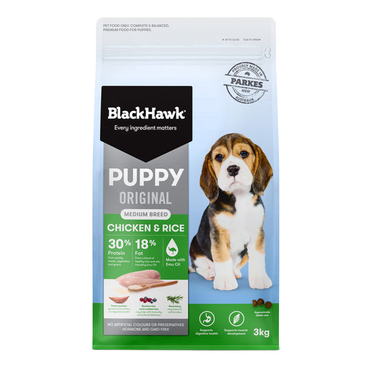Black Hawk Chicken and Rice Medium Breed Puppy Dry Dog Food 3kg ^._.^