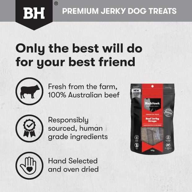 Black Hawk Dog Treats Beef Jerky Straps 100g