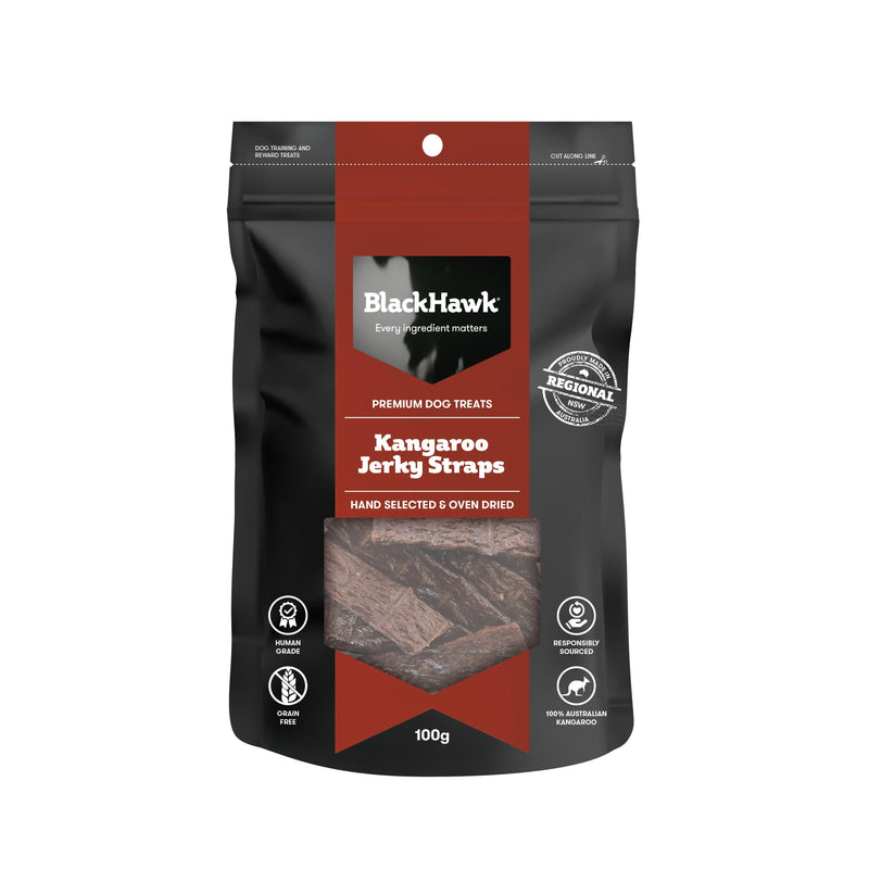 Black Hawk Dog Treats Kangaroo Jerky Straps 100g-Habitat Pet Supplies