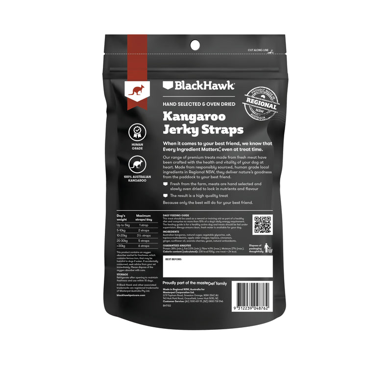 Black Hawk Dog Treats Kangaroo Jerky Straps 100g