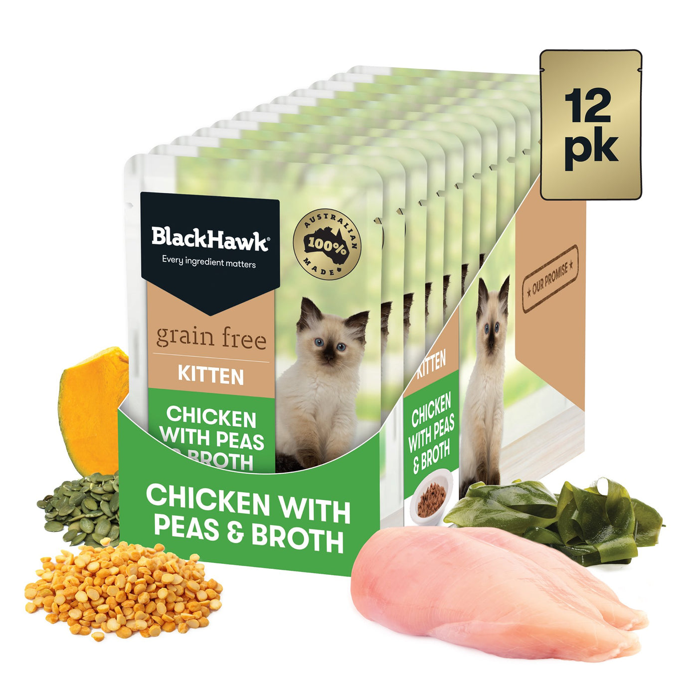 Black Hawk Grain Free Chicken with Peas and Broth Kitten Wet Cat Food 85g x 12 Habitat Pet Supplies