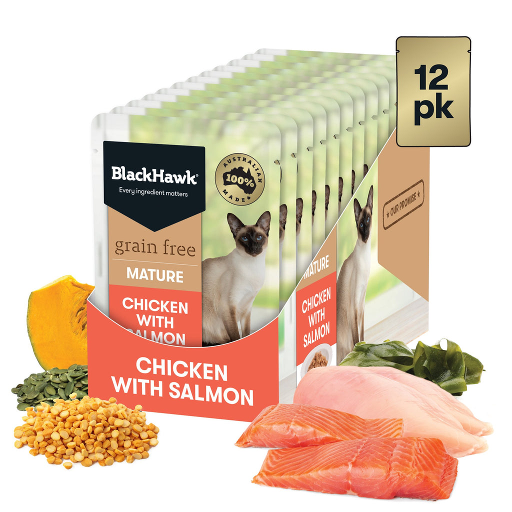 Black Hawk Grain Free Chicken with Salmon Mature Wet Cat Food 85g x 12***-Habitat Pet Supplies