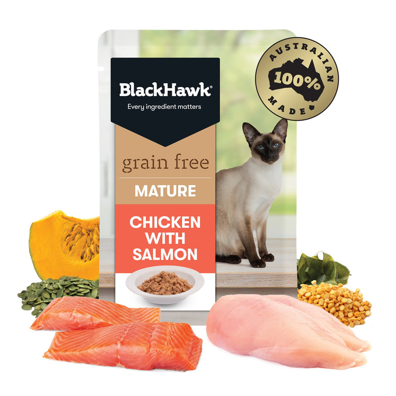Black Hawk Grain Free Chicken with Salmon Mature Wet Cat Food 85g***-Habitat Pet Supplies