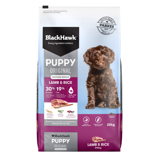 Black Hawk Lamb and Rice Medium Breed Puppy Dry Dog Food 20kg