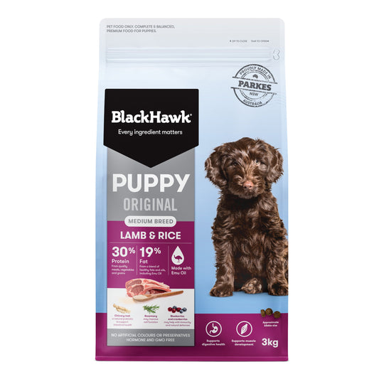 Black Hawk Lamb and Rice Medium Breed Puppy Dry Dog Food 3kg