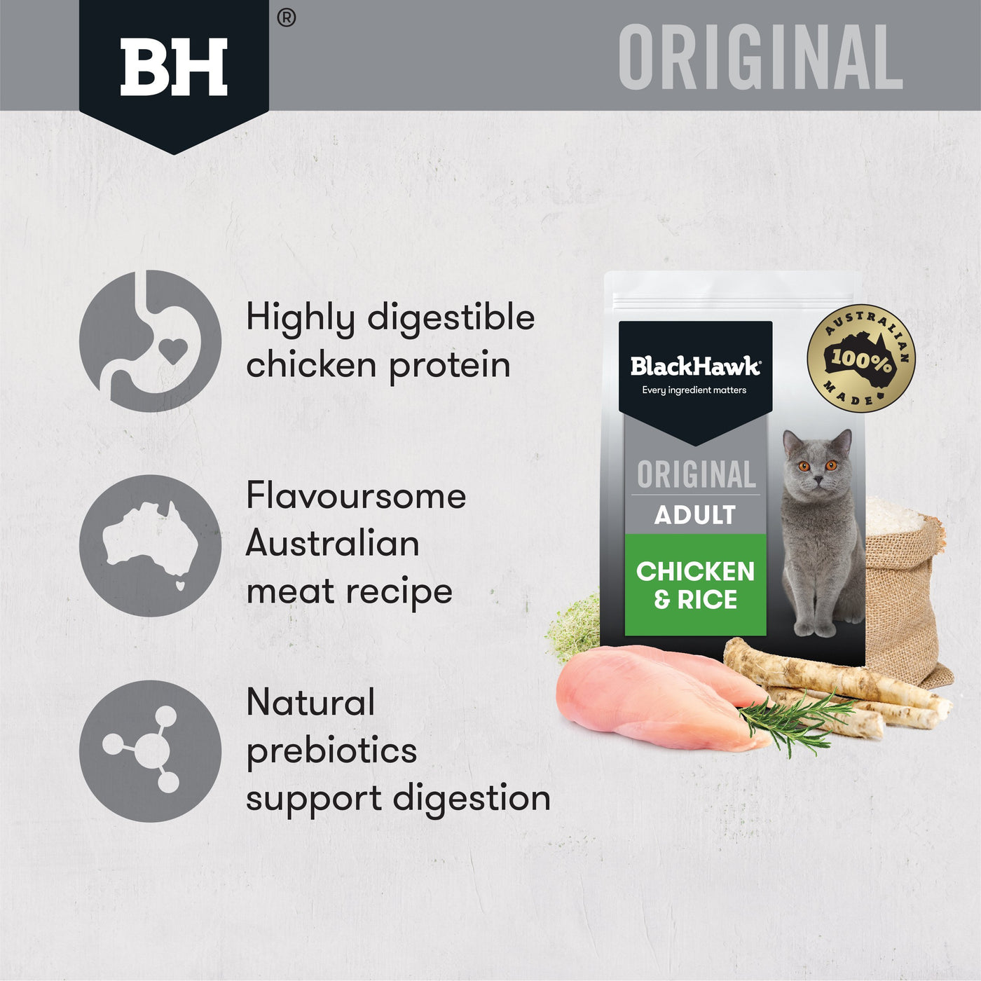 Black Hawk Original Chicken and Rice Dry Cat Food 8kg Habitat