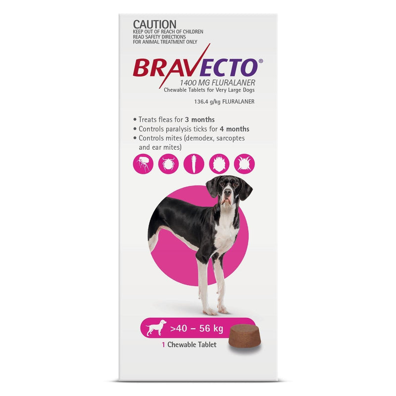 Bravecto Flea and Tick Chew for Extra Large Dogs 40kg-56kg Purple-Habitat Pet Supplies