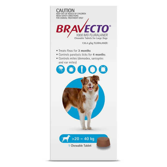 Bravecto Flea and Tick Chew for Large Dogs 20kg-40kg Blue