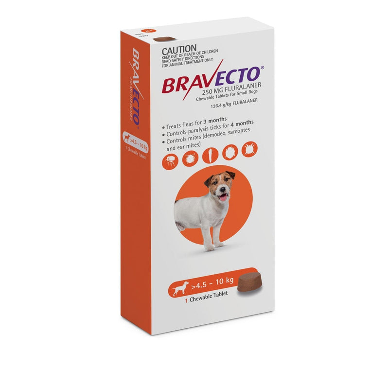 Bravecto Flea and Tick Chew for Small Dogs 4.5kg-10kg Orange
