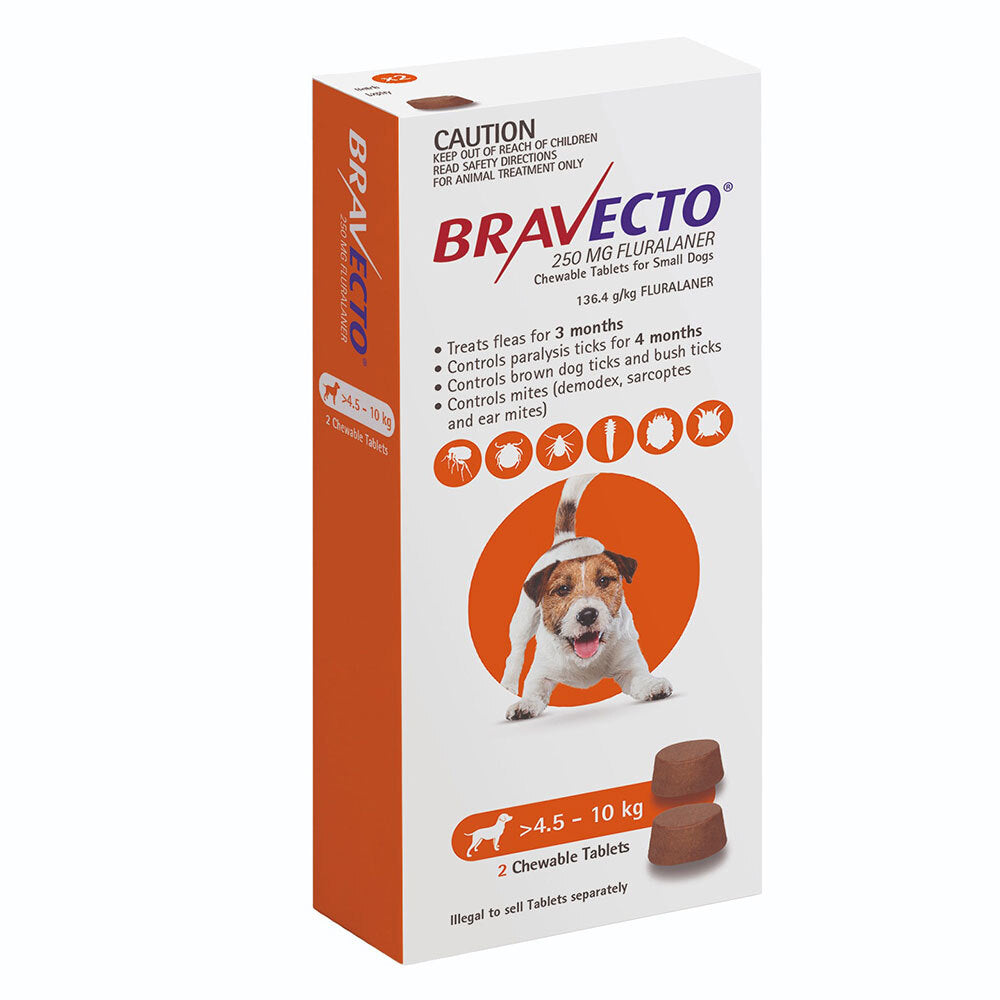 Bravecto Flea and Tick Chews for Small Dogs 4.5kg-10kg Orange 2 Pack-Habitat Pet Supplies