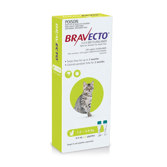 Bravecto Spot-On 3 Monthly Flea Treatment for Cats 1.2-2.8kg Green