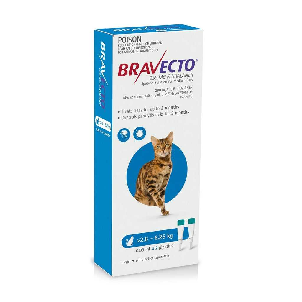 Bravecto Spot-On 3 Monthly Flea Treatment for Cats 2.8-6.25kg Blue-Habitat Pet Supplies